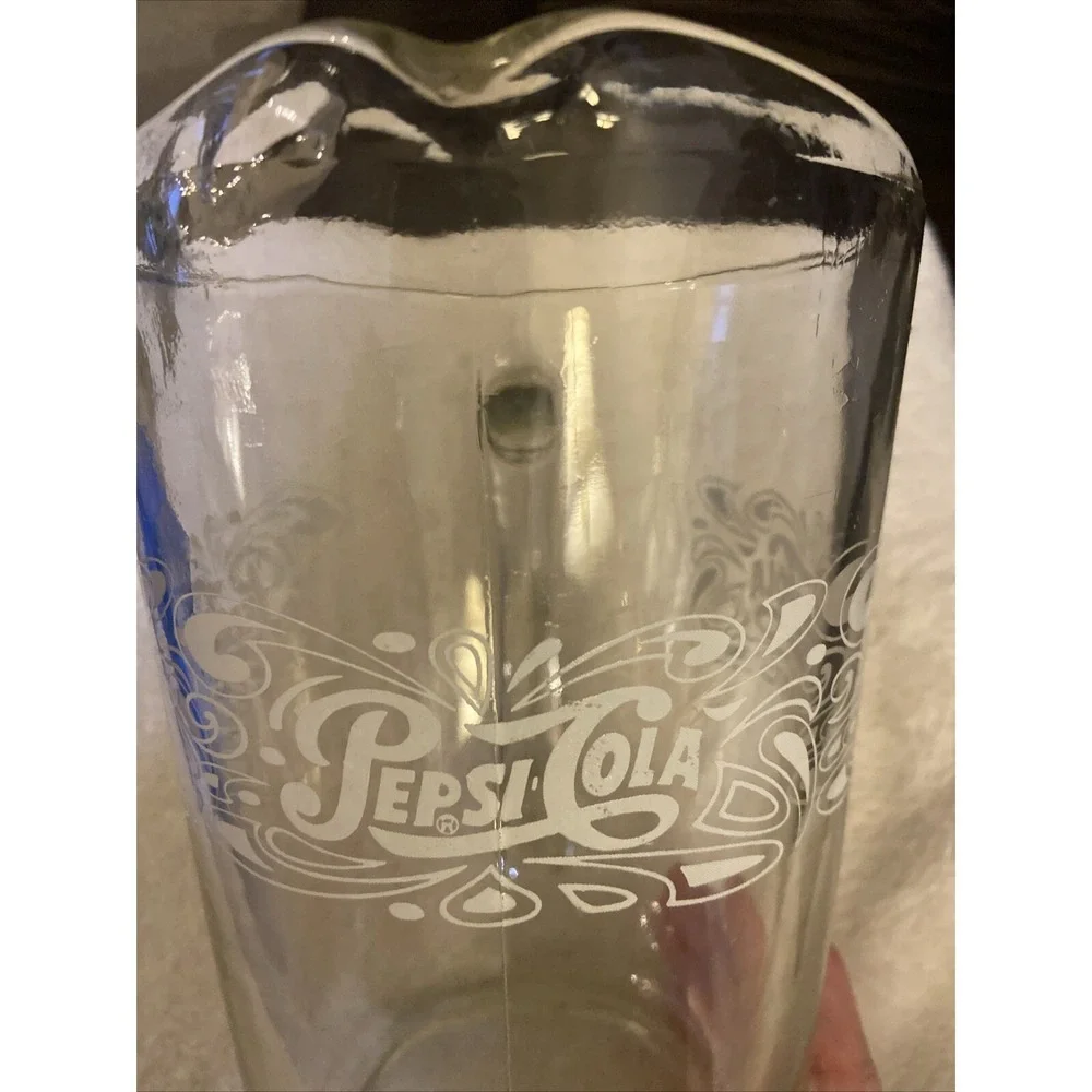 Pepsi Cola White Logo Glass Pitcher Clear Etched Vintage Pizza But
